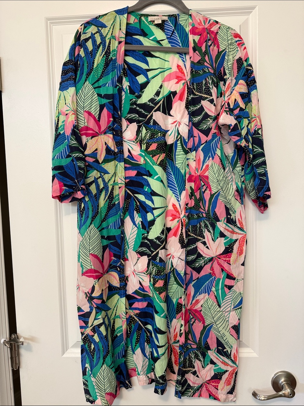LOFT Tropical Floral Open-Front Maxi Swim Coverup in Multi-Color